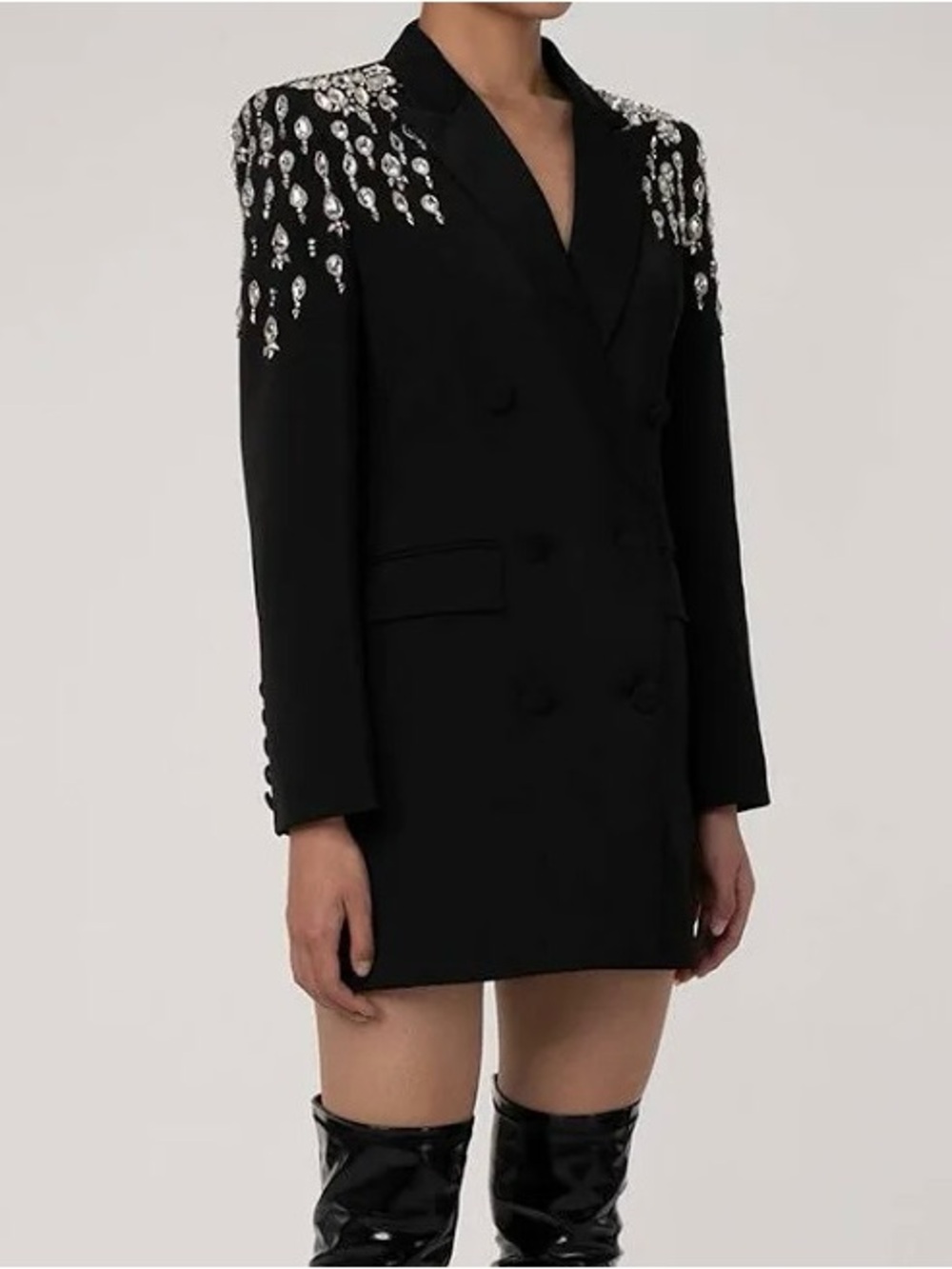 Rosedress Lapel Long Sleeve Double Breasted Crystal Embellished Blazer Dress